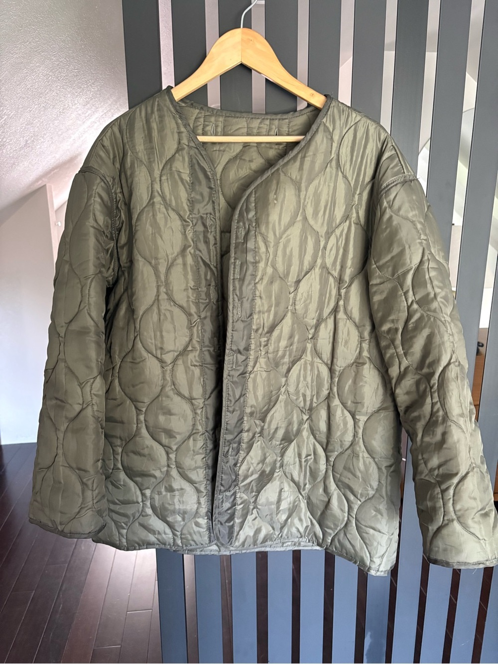 Quilted Lightweight Vintage Liner Jacket in Olive Green